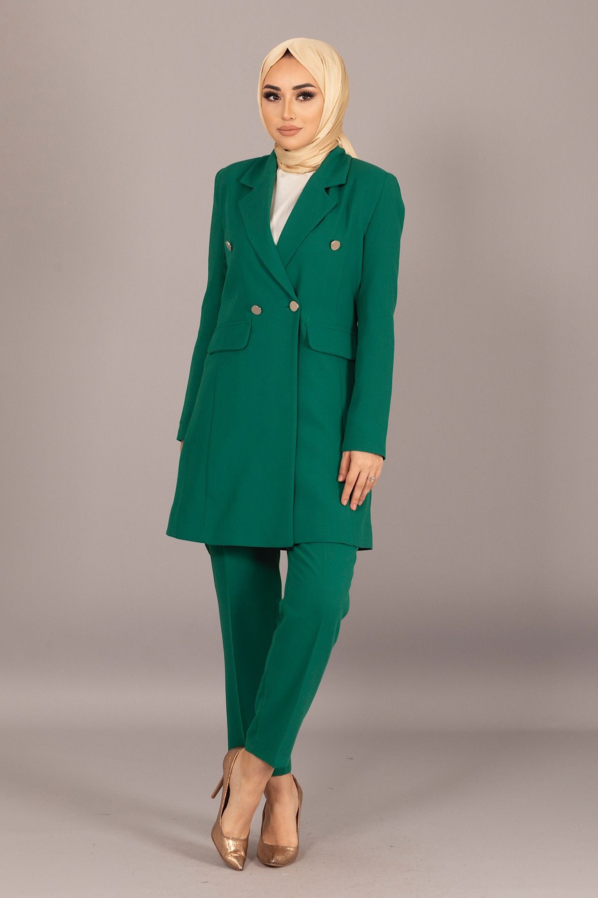 Stilife Blazer Ceketli İkili Takım Yeşil