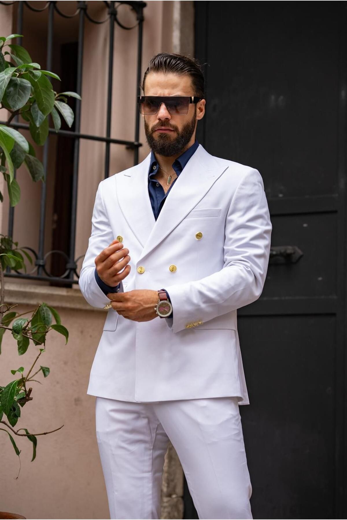 Salihtarzz Takım Elbise İtalyan Kesim Kruvaze Beyaz SD4983