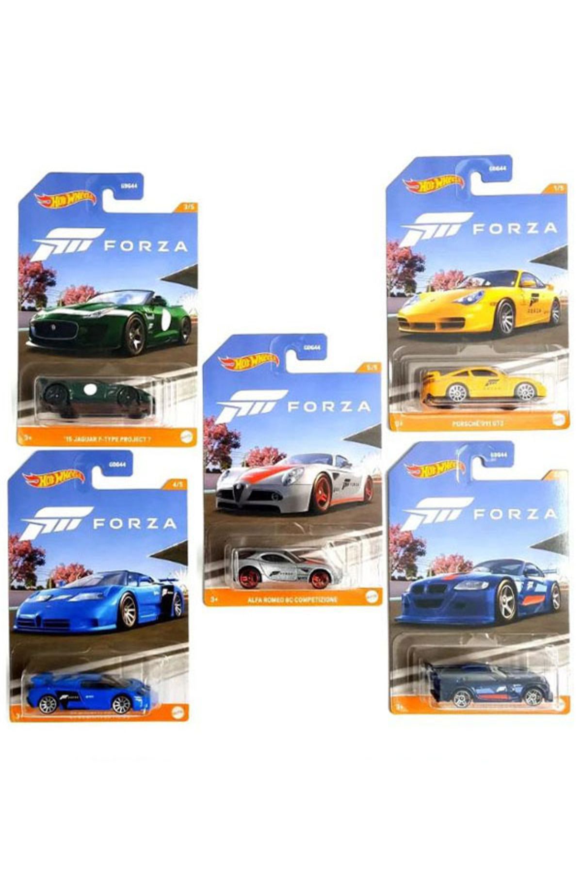 HOT WHEELS Forza 5 Araç Set (Porsche 911 GT3, BMW Z4 M Motorsport, 94 Bugatti EB110 SS vs.)