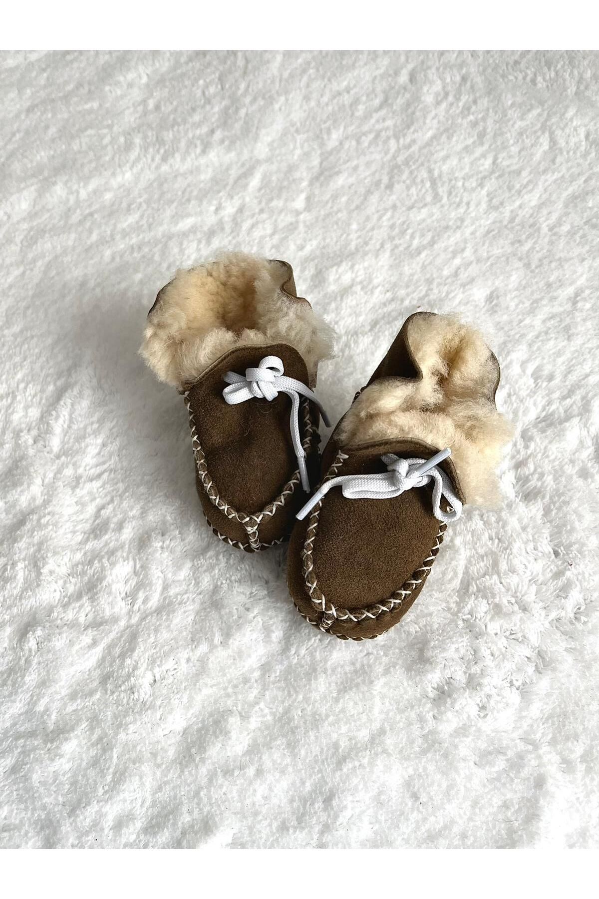COOLMINIES Organik Bebek Ayakkabısı Süet Patik Kışlık Peluş Unisex Ev Botu Ev Patiği
