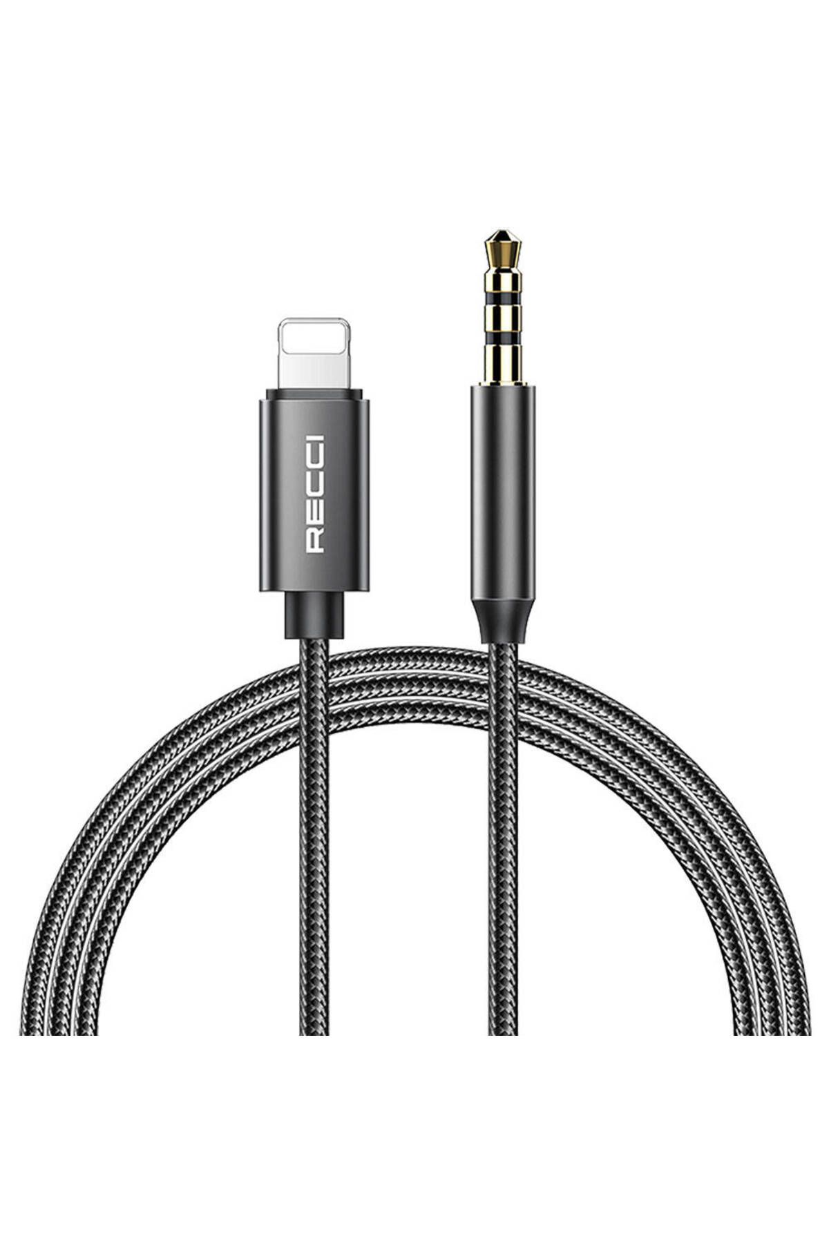 Recci iPhone Aux Kablo Recci RH02 Lightning to 3.5mm AUX Audio Ses Kablo Siyah