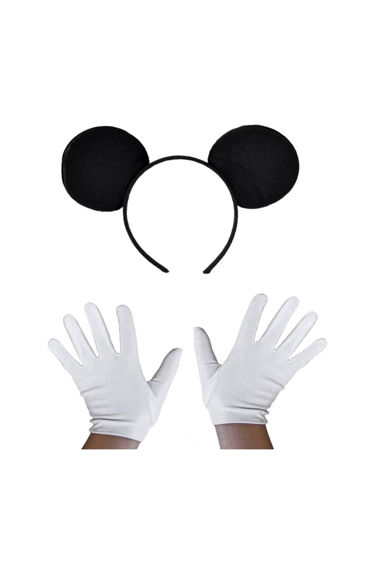 peanelife Parti Malzemeleri Siyah Mickey Mouse Tacı ve Beyaz Eldiven Seti
