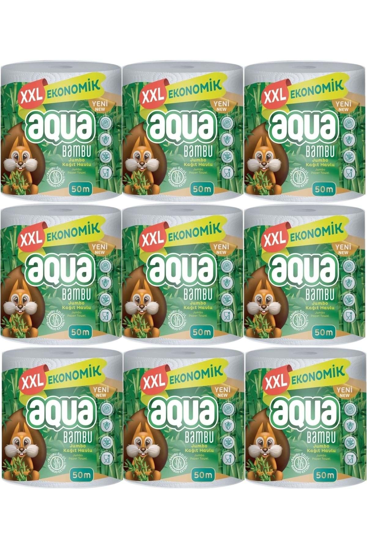 Aqua Kağıt Havlu 3 Katlı Jumbo Paket XXL Bambu (9 Lu Set) 450 Metre (9PK*50MT)