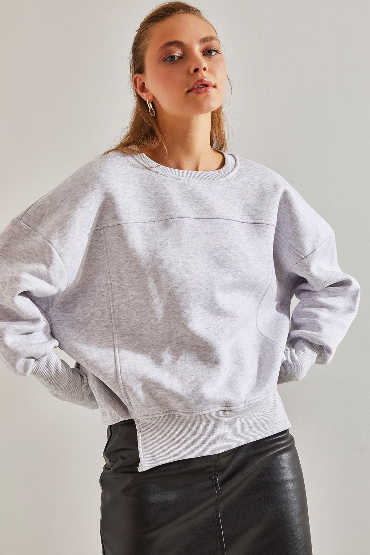 Bianco Lucci Kadın Üç İplik Şardonlu Oversize Sweatshirt