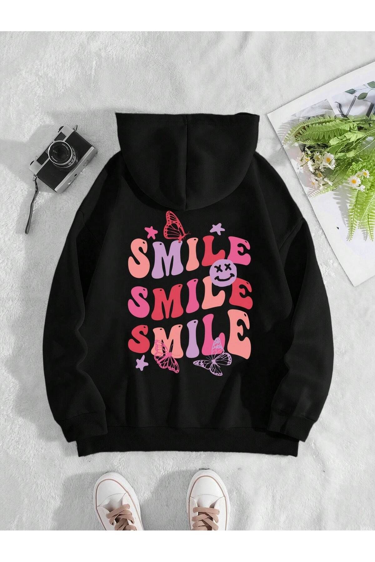Fasel "Üçlü Gülümseme" Baskılı Unisex Kapüşonlu Sweatshirt
