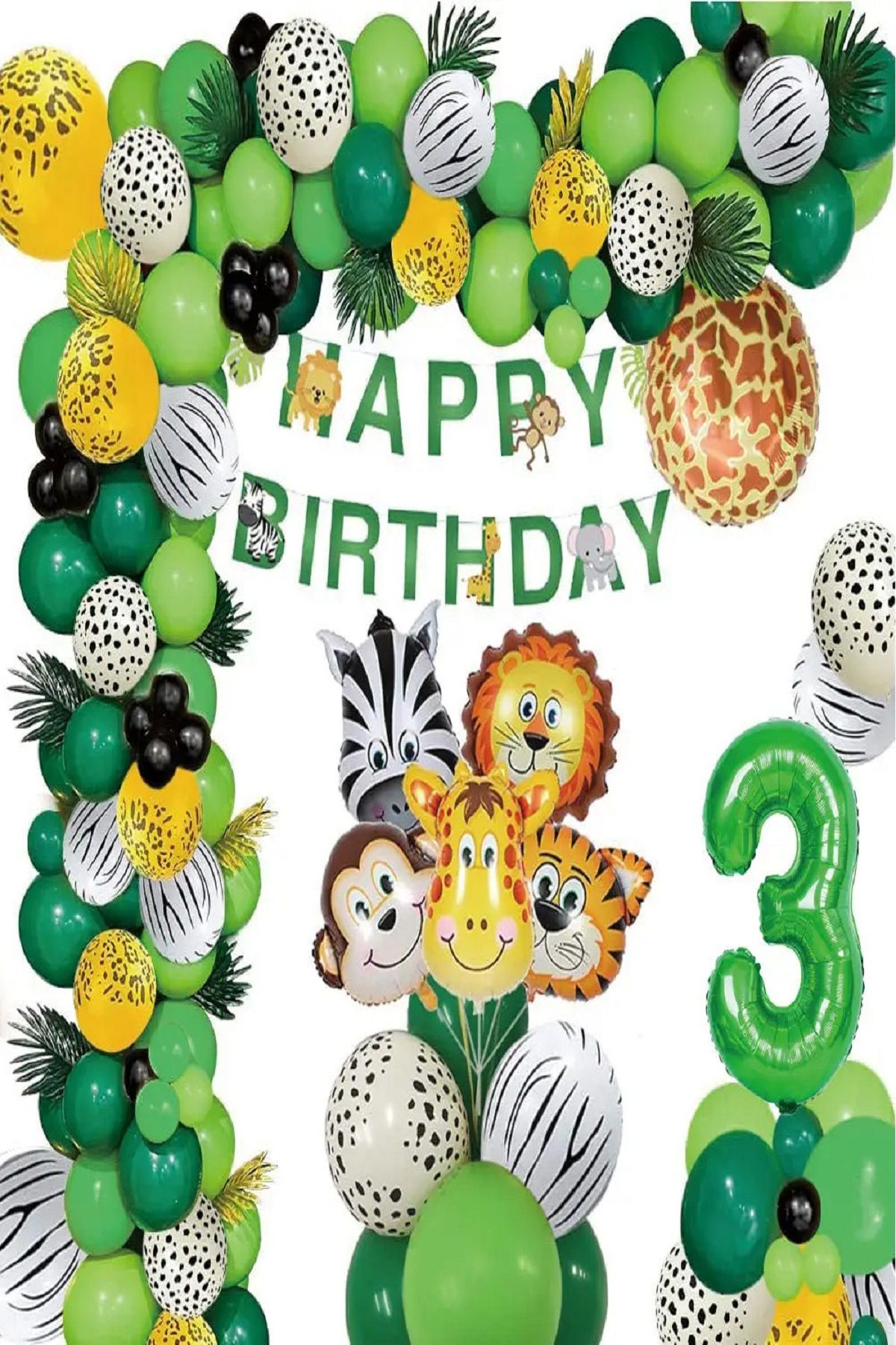 PartiMix 3 Yaş Safari Parti Malzemeleri Doğum Günü Konsepti Balon Zinciri Seti