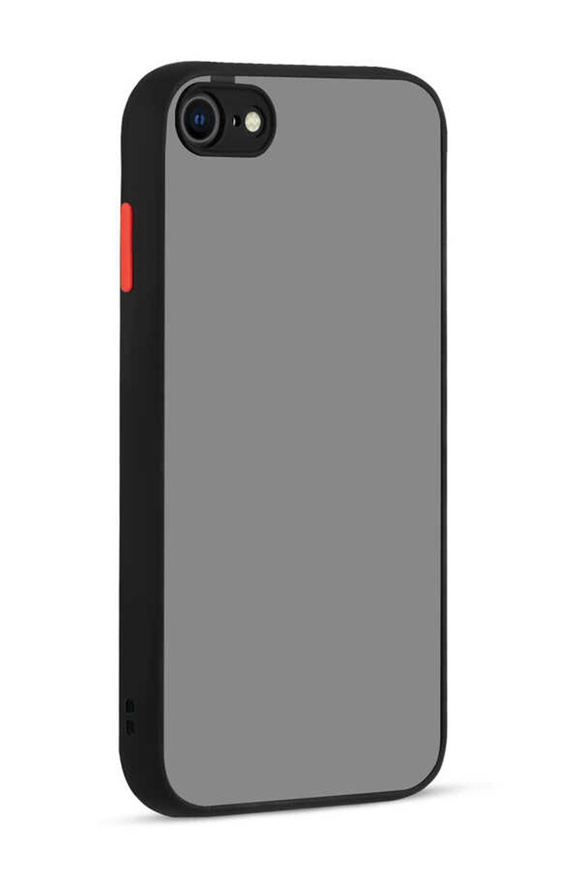 CaseWorld Apple iPhone SE 2 2020 Kamera Korumalı Silikon Kenarlı Renkli Düğmeli Arkası Mat Arka Kapak - Siyah