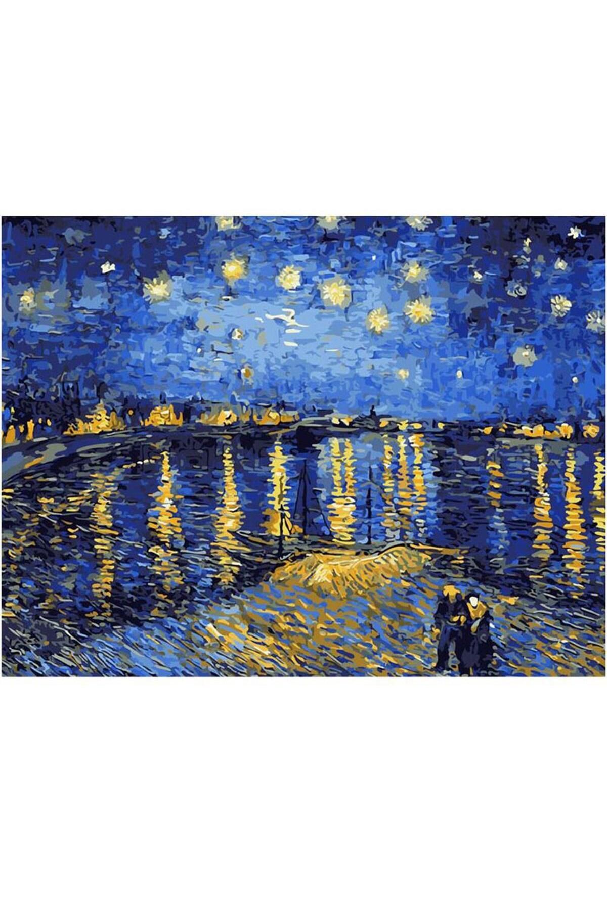 Genel Markalar Sayılarla Boyama Seti Çerçeveli Kasnaklı Ren Nehrinde Yıldızlı Geceler 40 x 50 cm