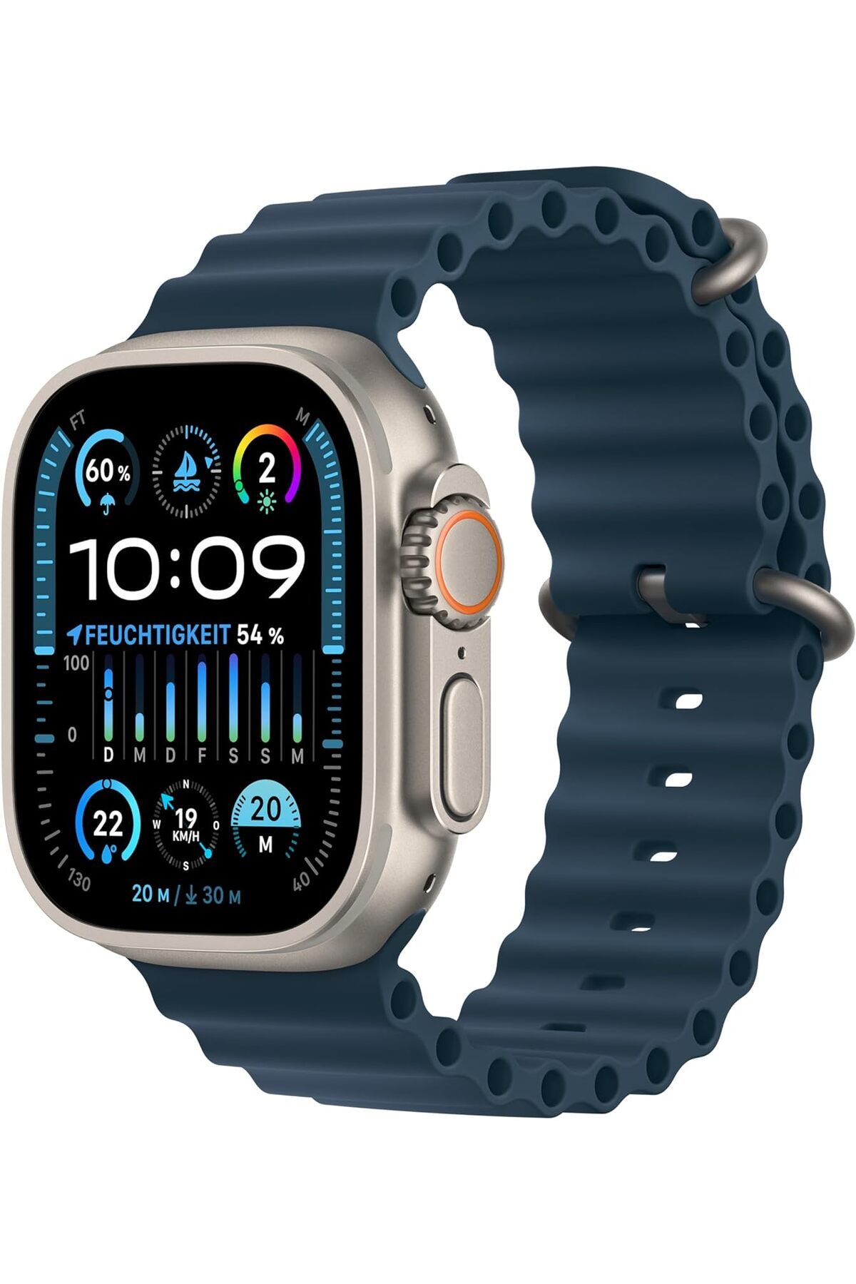 Apple Watch Ultra 2 GPS + Cellular, 49mm Titanyum Kasa ve Mavi Ocean Kordon