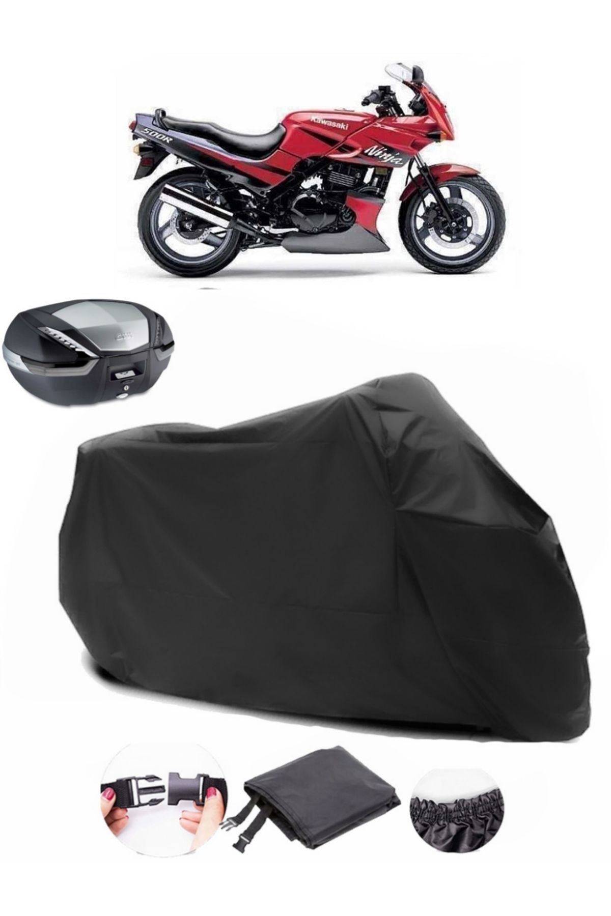 AutoEN Kawasaki EX500 Arka Çanta Uyumlu Siyah Motosiklet Branda Su Geçirmez Dayanıklı Kumaş