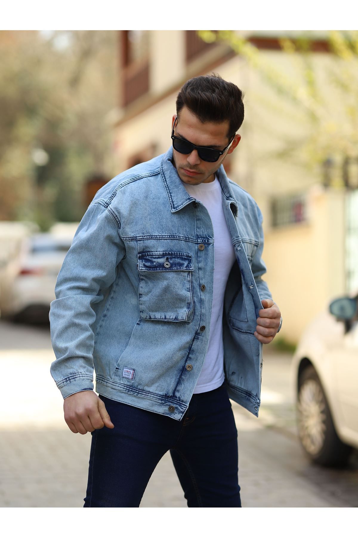 LTC Jeans Erkek Buz Mavi Körüklü Cep Oversize Kot Ceket