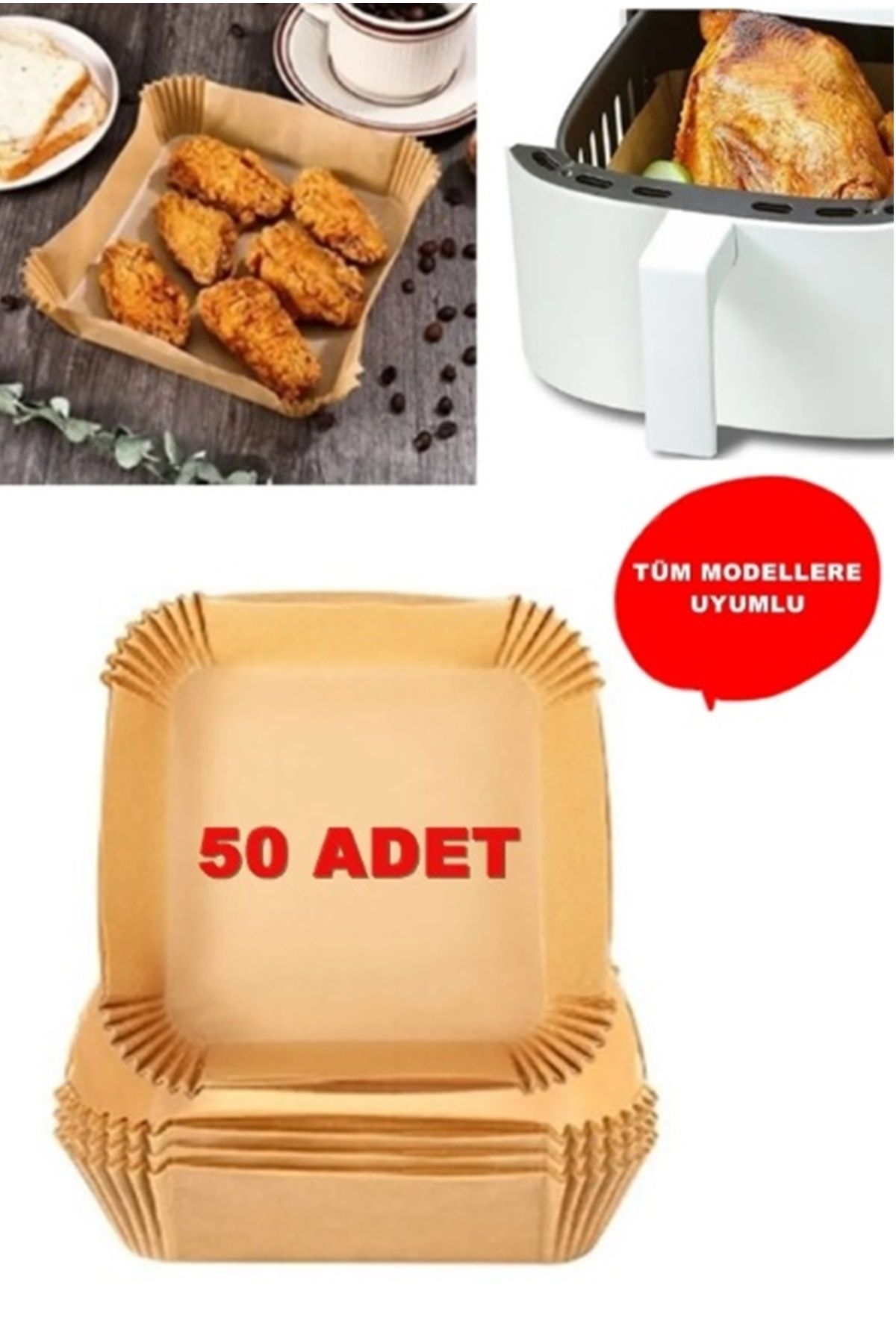İndirimKap Airfryer Pişirme Kağıdı 50 Adet Hava Fritözü Kare Model Pişirme Kağıdı Airfryer Yağsız Firitöz