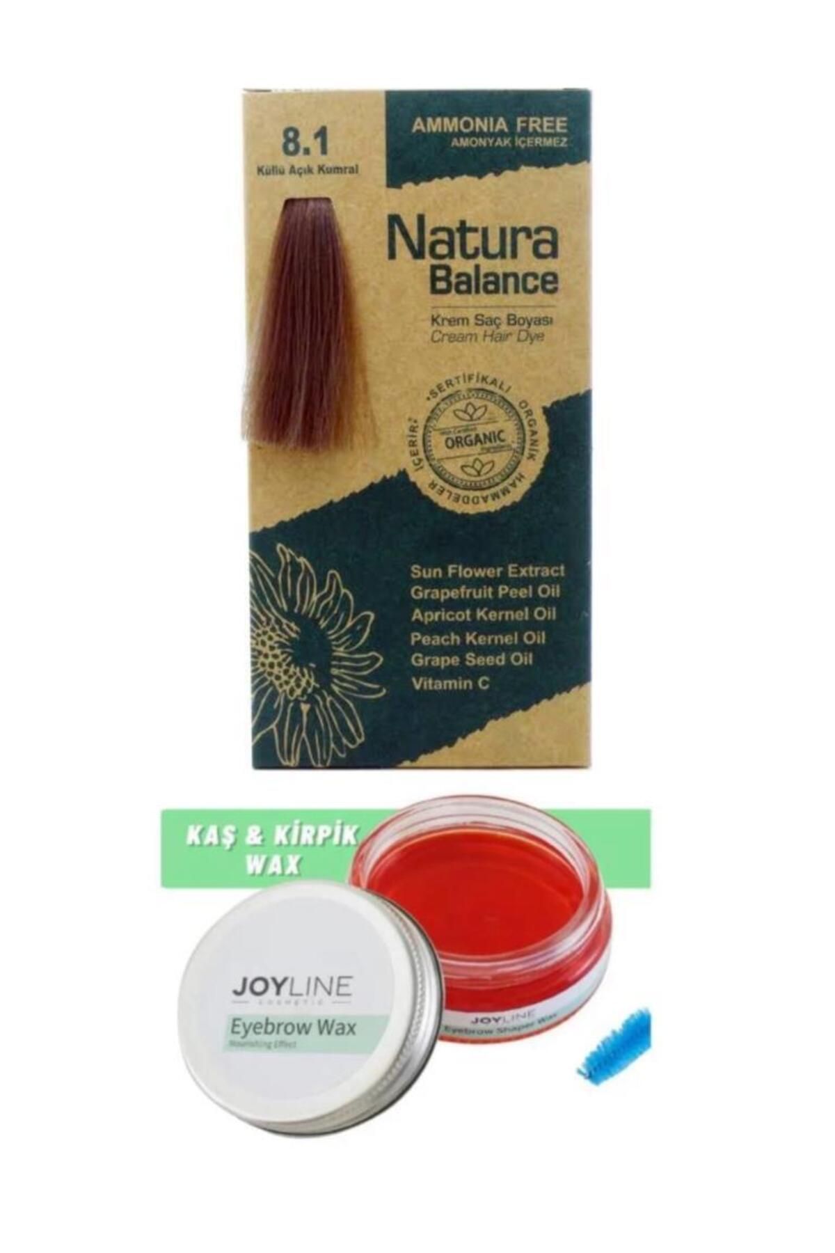 NATURABALANCE Balance Saç Boyası 8.1 Küllü Açık Kumral+Joy line Kaş Şekillendirici Ve Sabitleyici Wax 50ml