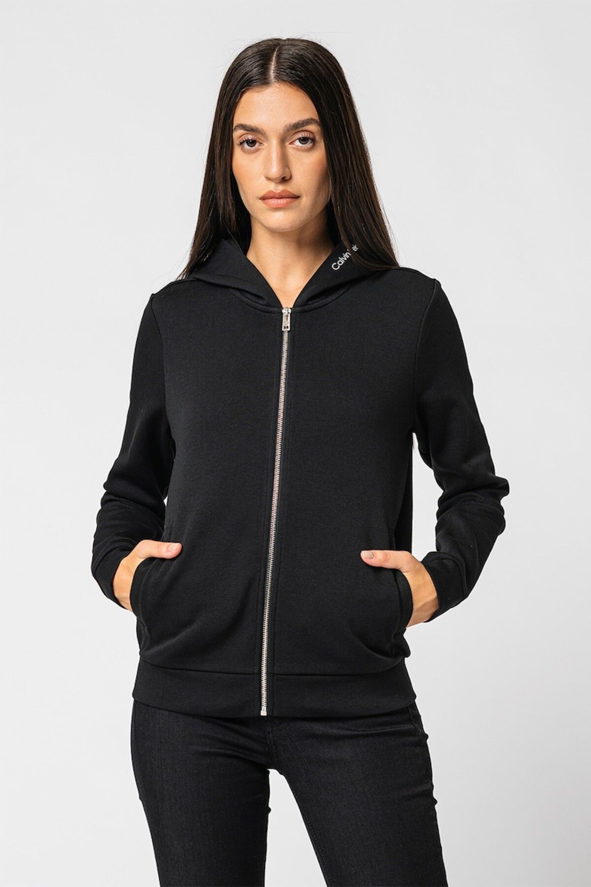 Calvin Klein Kadın Dokuma Kumaş Dik Yaka Fermuarlı Siyah Sweatshirt K20K204423-BEH