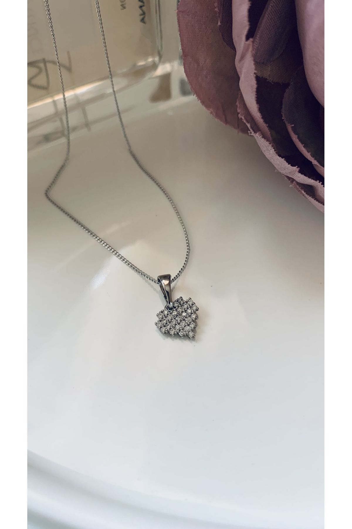 Chance’S Jewelry Handcraftedmini Boy Piksel Detay Zirkon Taşlı Siver Kalp Kolye