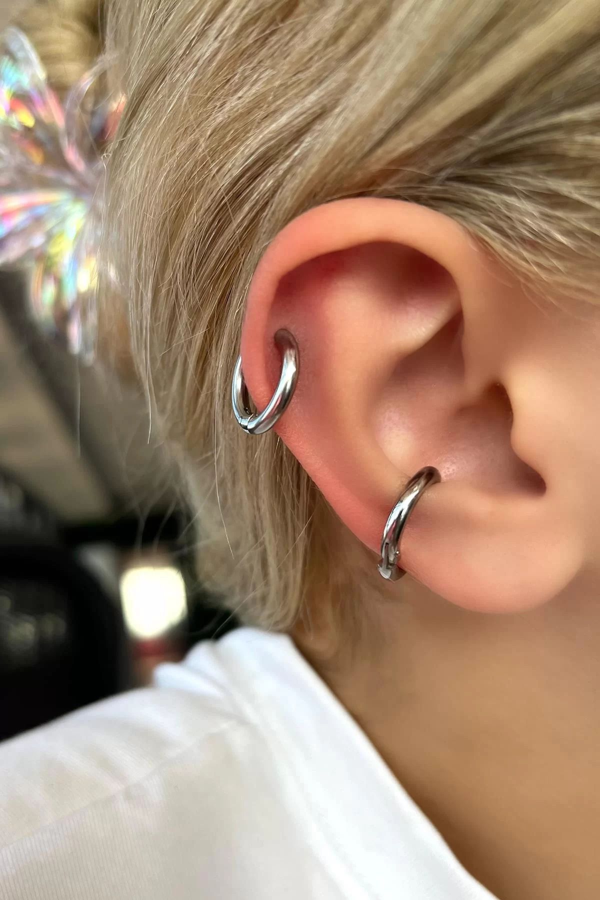 MedBlack Jewelry Unisex 316l Cerrahi Çelik Sıkıştırmalı Deliksiz Kulaklar, Tragus, Kıkırdak Çelik Yuvarlak Halka Küpe