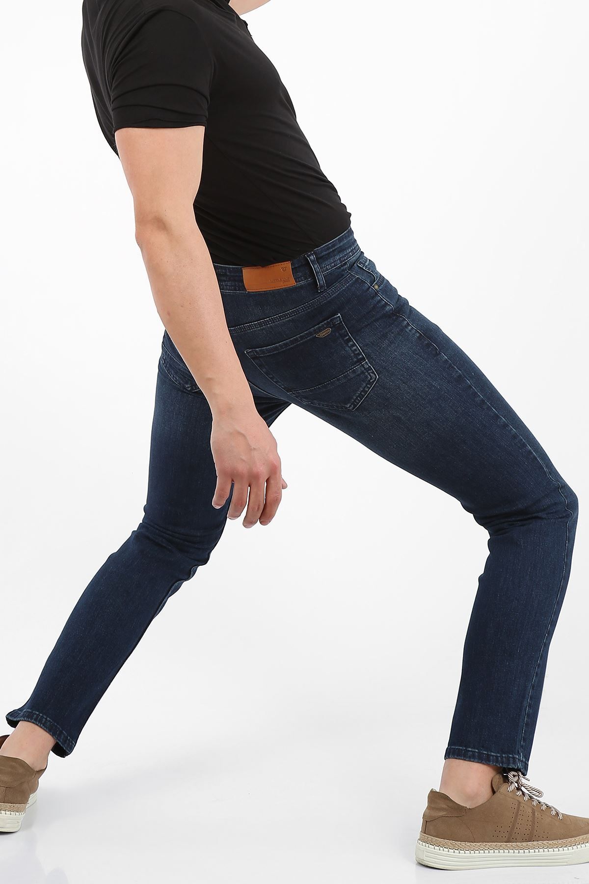 LTC Jeans Koyu Mavi Yıpratma Slim Fit Fermuarlı Erkek Jeans Pantolon-jonas