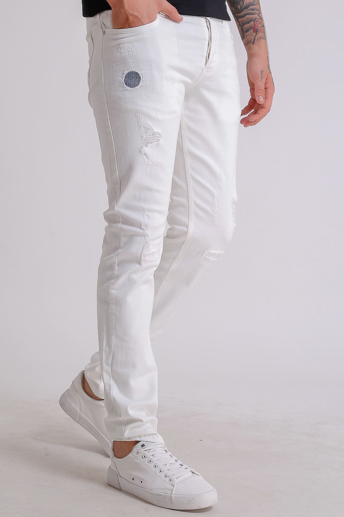 LTC Jeans Beyaz Yıpratmalı Slimfit Erkek Pantolon