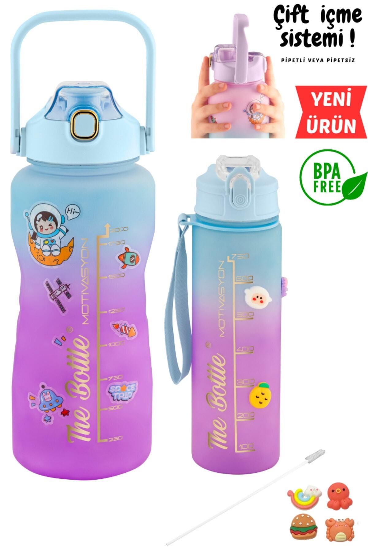 Comprox Premium Bpa Içermez 2li Motivasyonel 2 Litre Su matarası + 750ml Matara Su Matarası,Su Şişesi,suluk