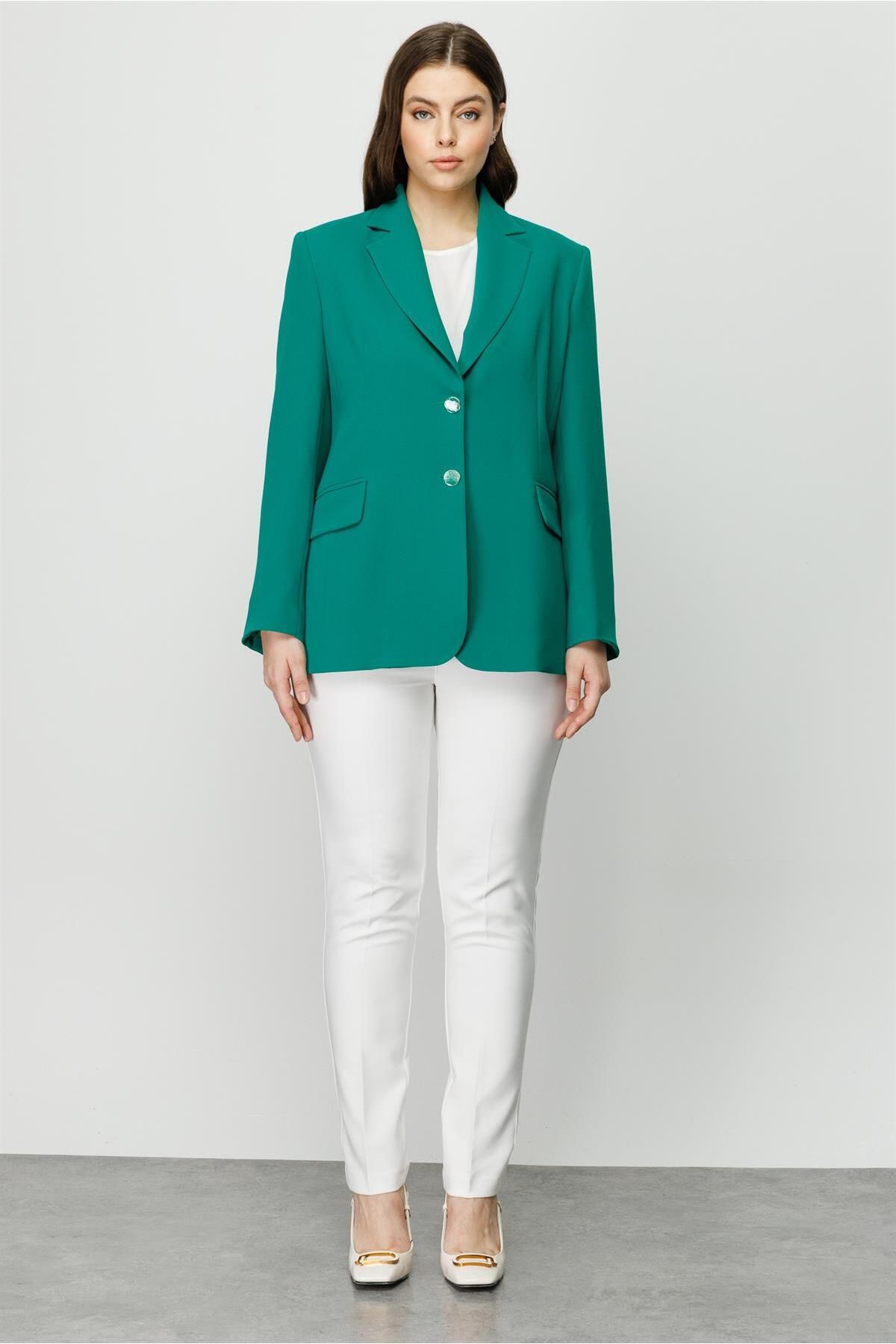 Moda İlgi Modailgi Klasik Çift Düğme Ceket Koyu Yeşil