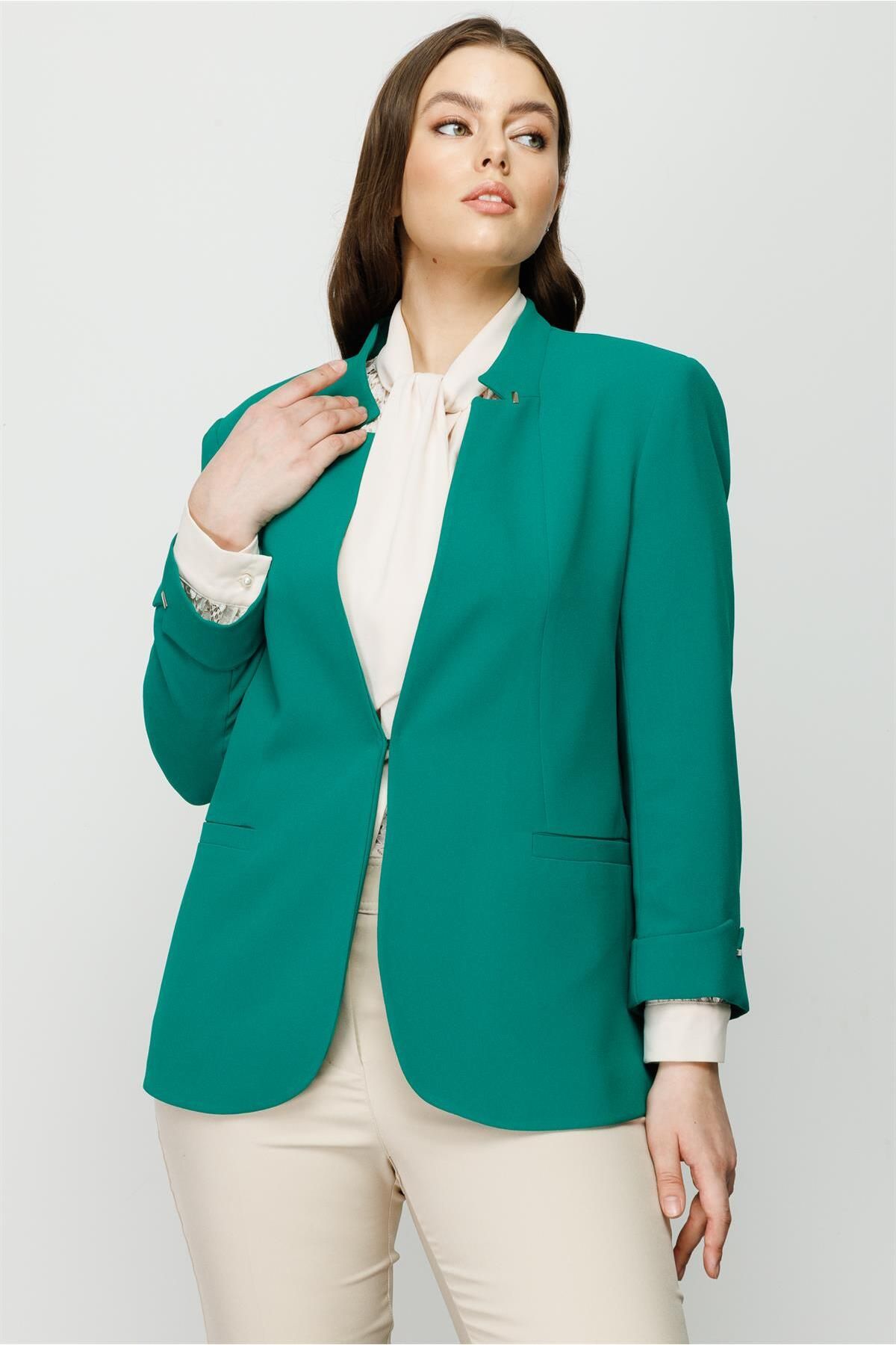 Moda İlgi Modailgi Hakim Yaka Ceket Koyu Yeşil