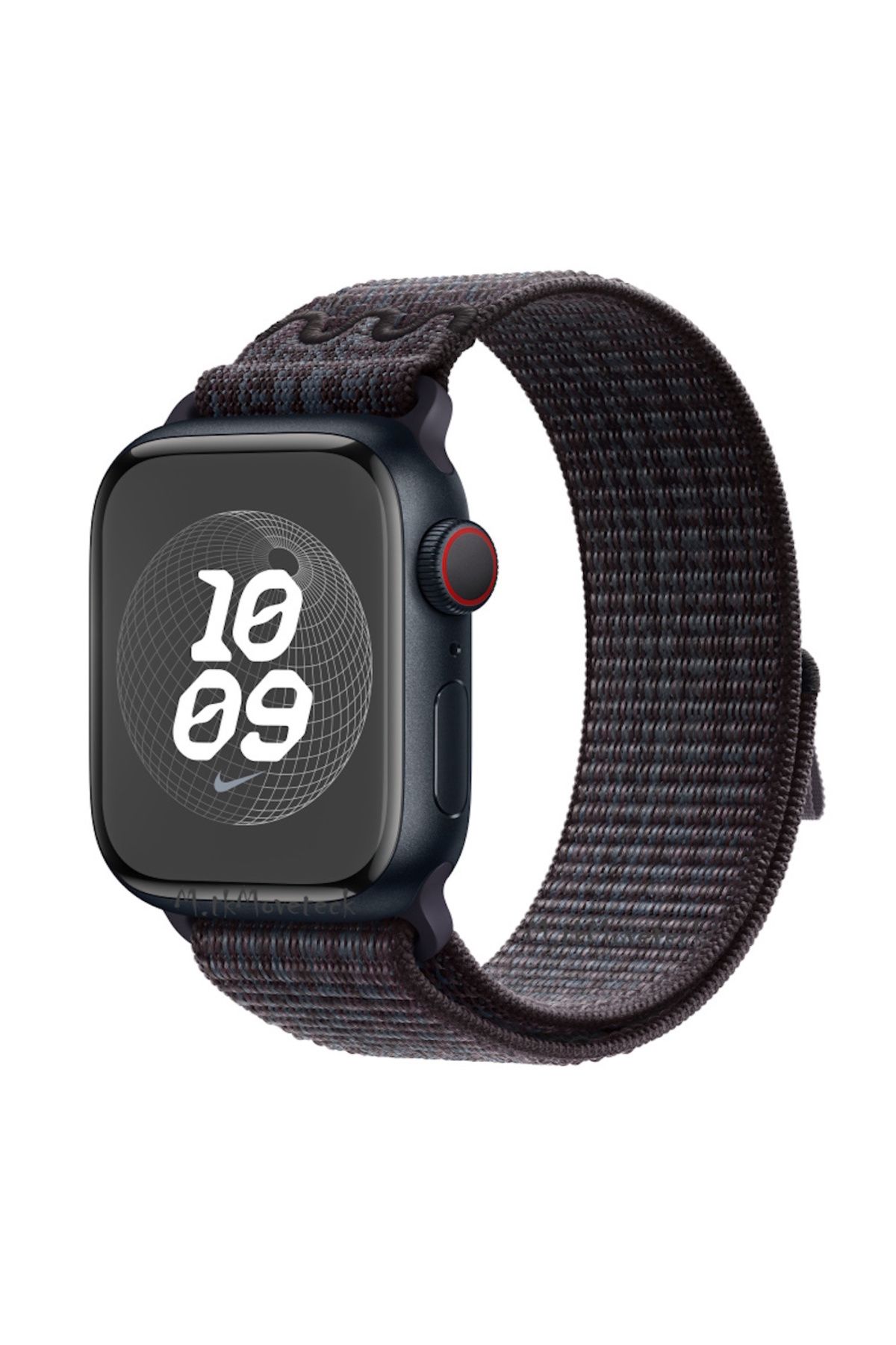 m.tk moveteck Apple Watch Series 9 GBS 45mm Uyumlu Nike Spor Loop Kordon Naylon Hasır Örgü -Siyah Mavi