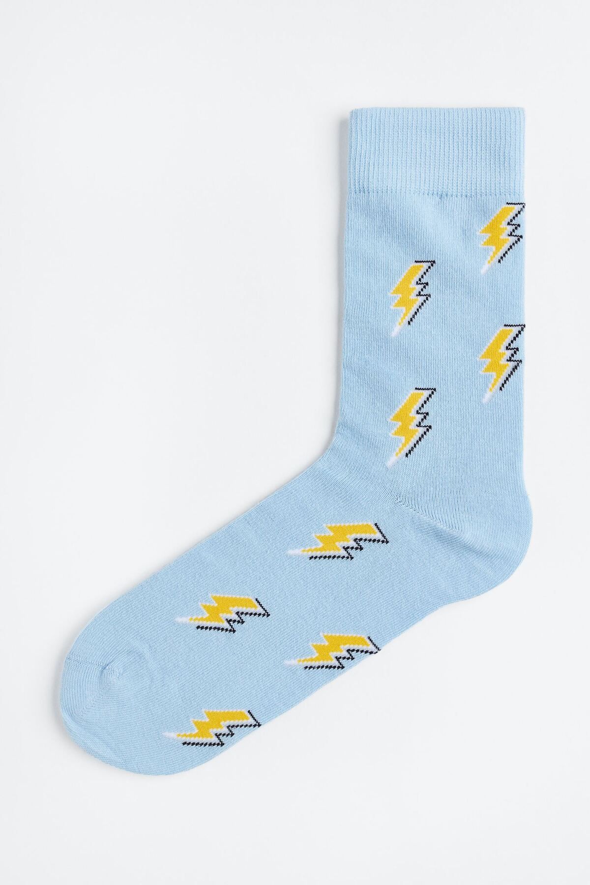 Happy Socks Açık Mavi Şimşek Desenli Unisex Çorap