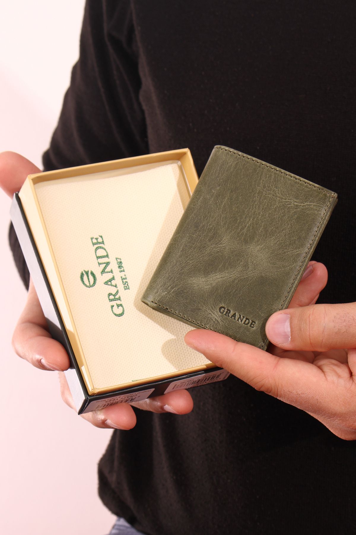 Grande 715 hakiki deri cüzdan kartlık Crazy Yeşil