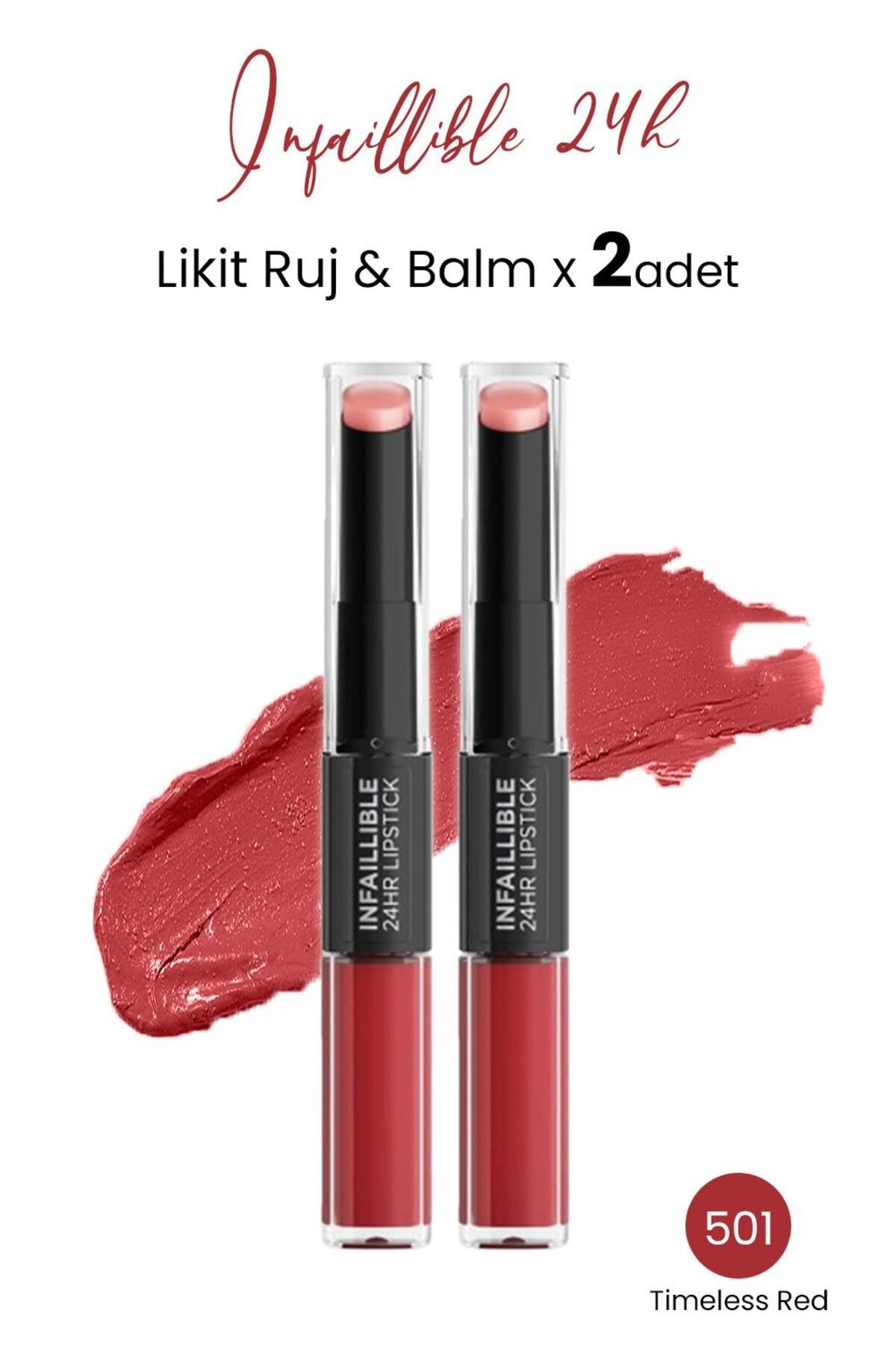 L'Oreal Paris Infaillible 24h Likit Ruj & Balm 501 Timeless Red X 2 Adet