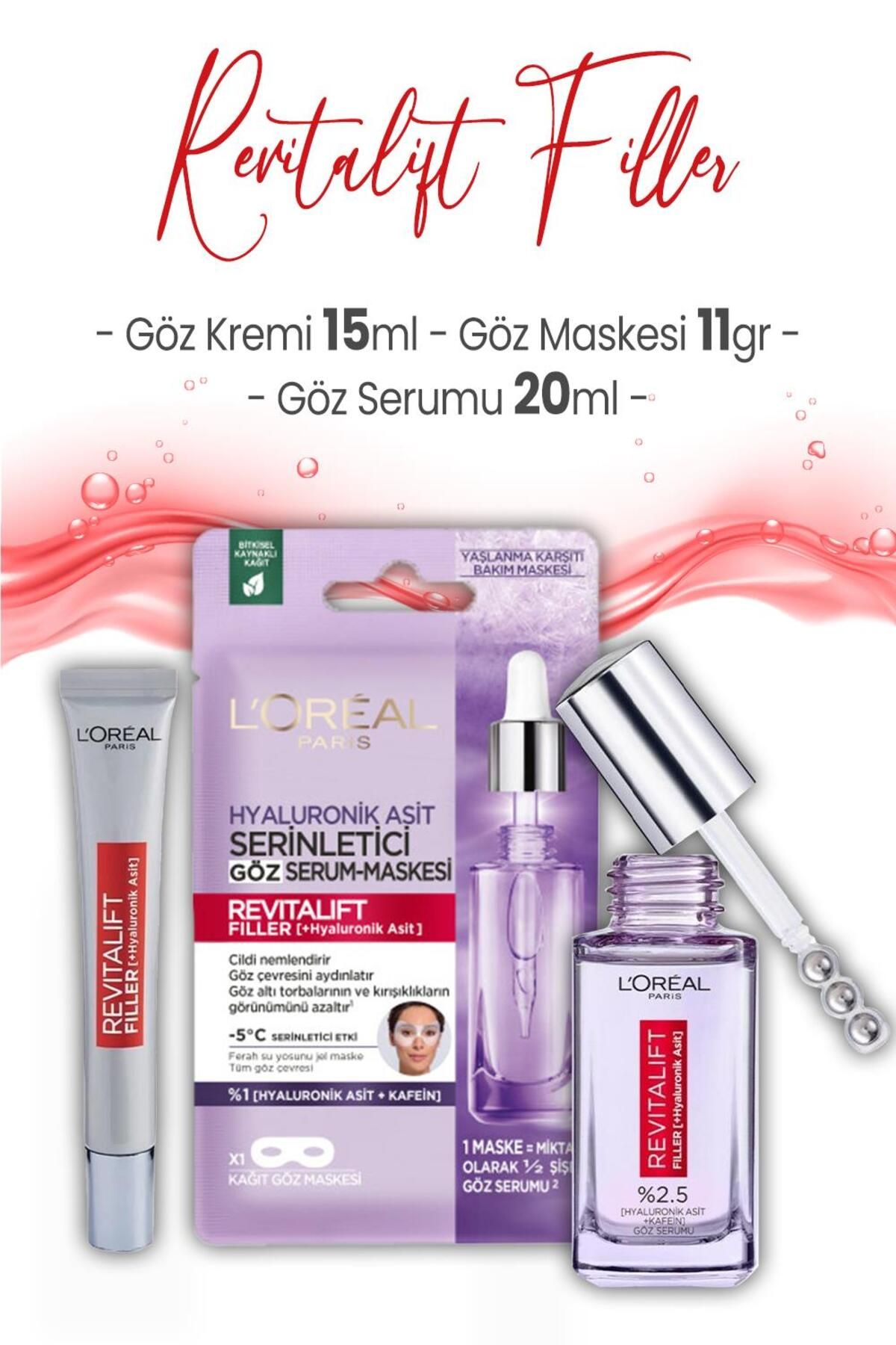 L'Oreal Paris Revitalift Filler Göz Serumu 20 Ml, Kremi 15 ml Ve Maskesi 11 gr