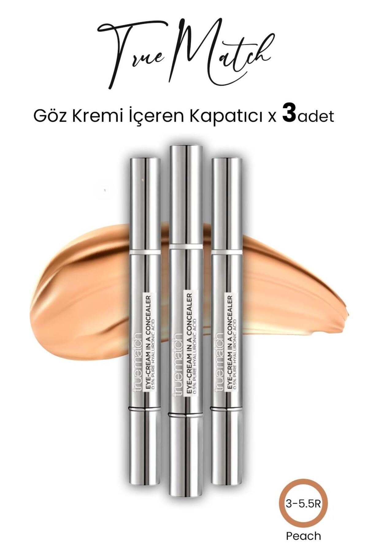 L'Oreal Paris Loreal Paris True Match Göz Kremi İçeren Kapatıcı Peach 3-5.5R x 3 Adet