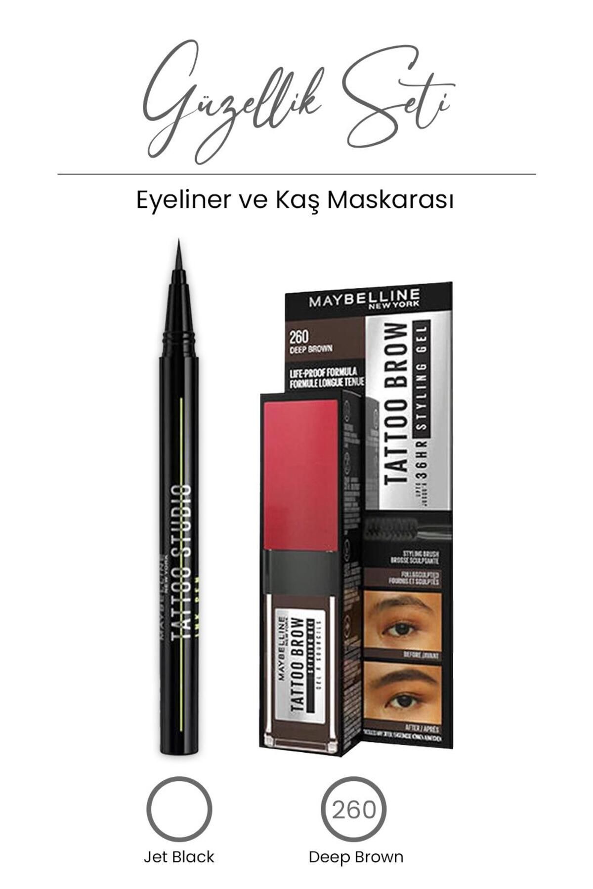 Maybelline New York Maybelline Tattoo Liner Ink Pen Eyeliner - Jet Black ve Tattoo Brow 36H Kaş Maskarası 260