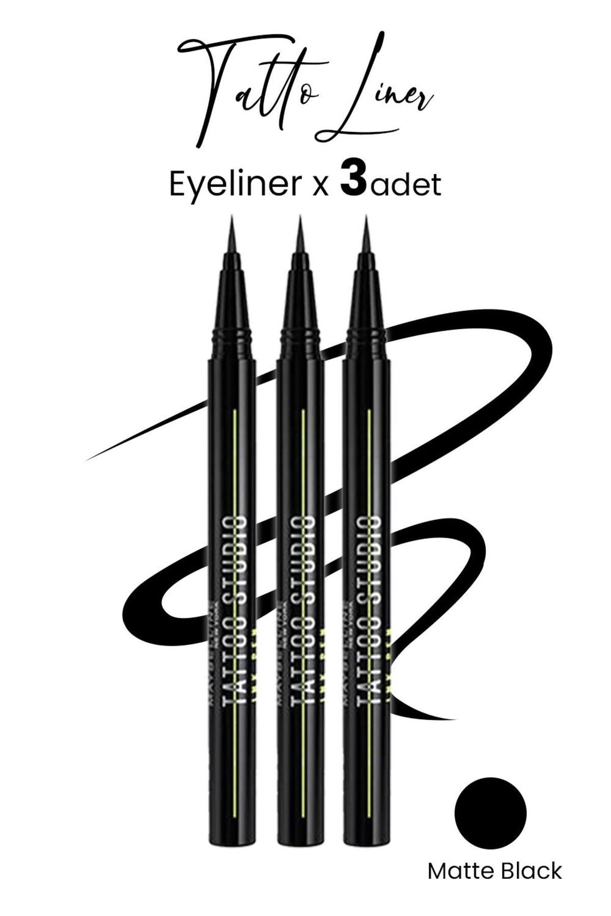Maybelline New York Maybelline Tattoo Liner Ink Pen Eyeliner - Matte Black X 3 Adet