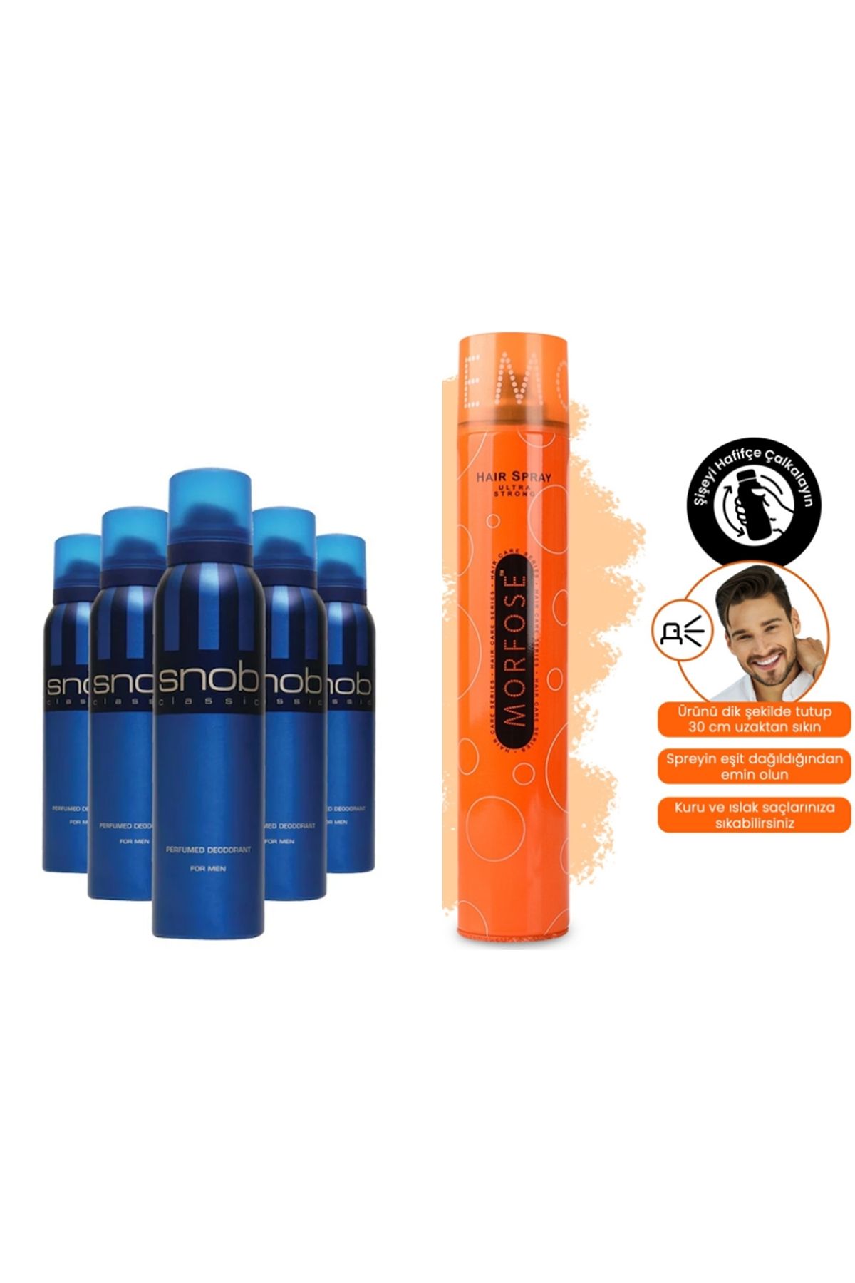 Snob For Men Classic Deodorant 150ml X 5 Adet + Morfose Ultra Sert Saç Spreyı 400 Ml