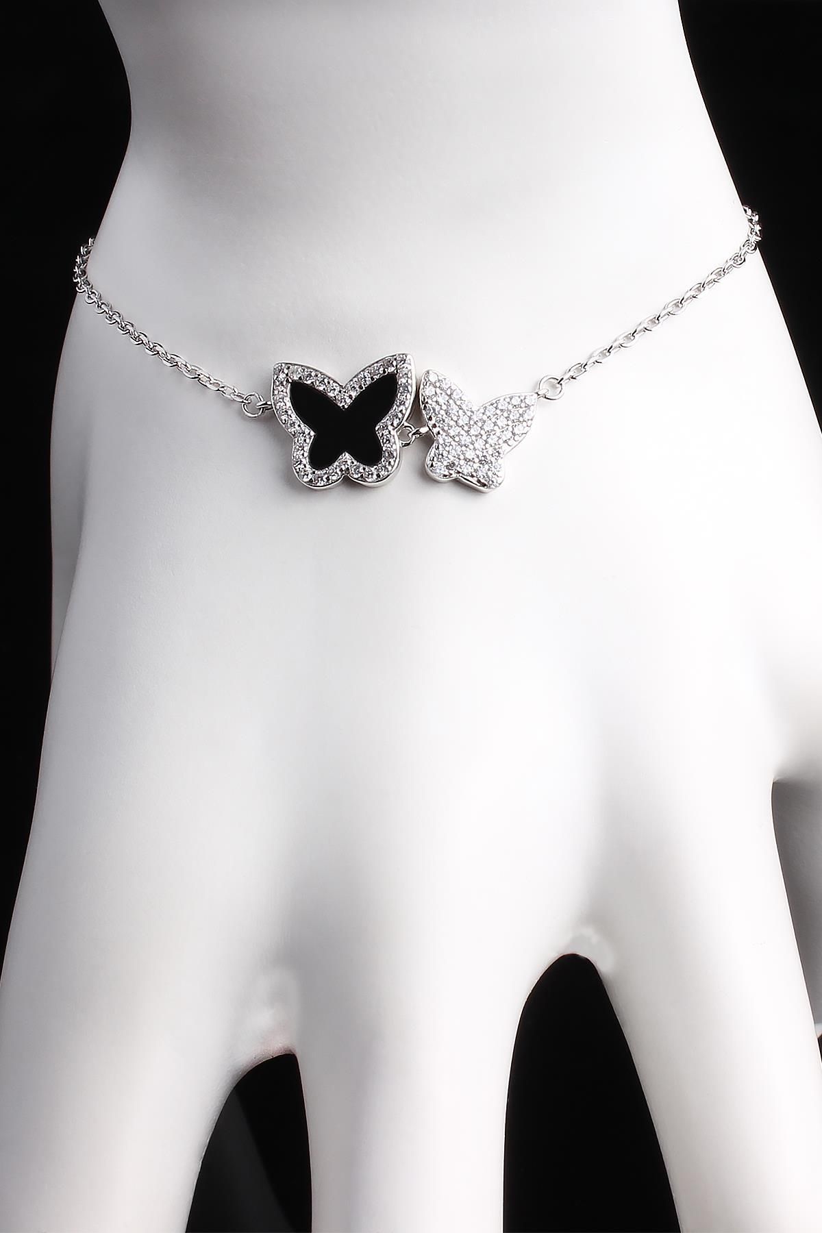 Omar Silver Kadın Ithal Zirkon Taşlı Kelebek Model Gümüş Bileklik