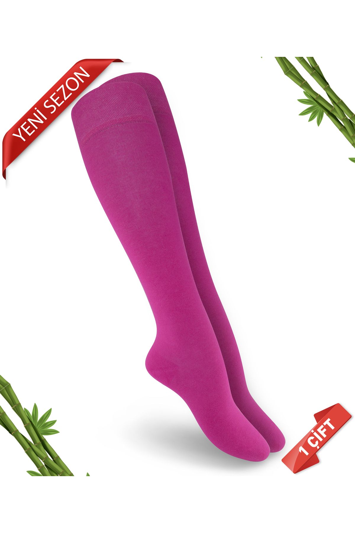 DAYCO Premium Dikişsiz Pembe / Fuşya Renk Kadın Bambu Dizaltı Çorap - 391-fusya-35-38 - (1 ÇİFT)