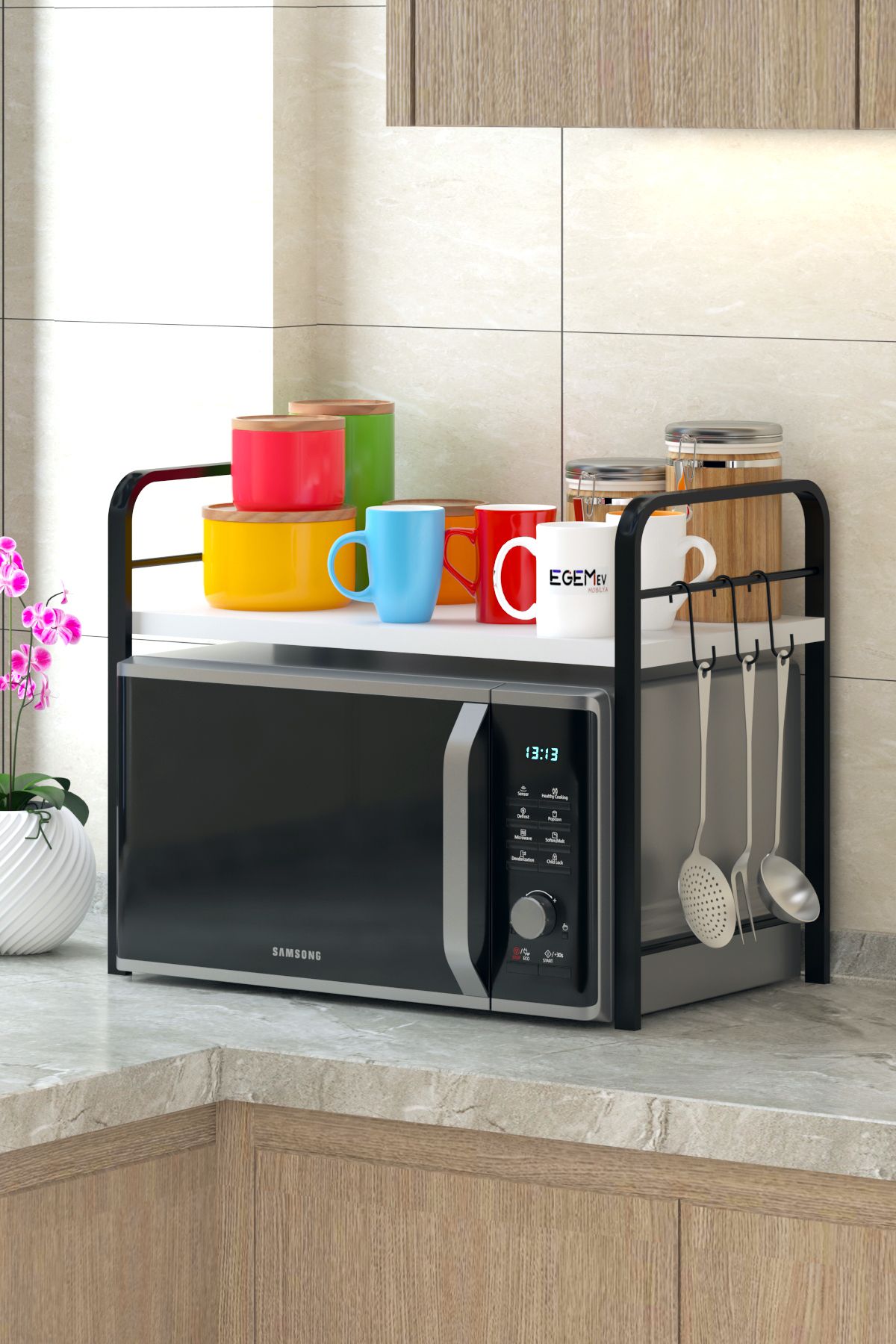 EGEMEV mutfak Tezgah Üstü Metal Raflı Mikrodalga Fırın Standı Çay Kahve makina Standı kavanozluk