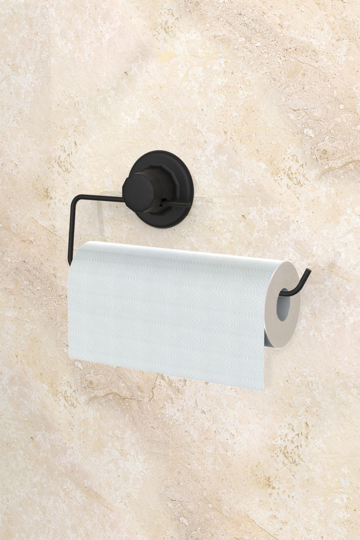 Evistro Vakumlu Vantuzlu Banyo Mutfak Kağıt Havlu Askısı Siyah