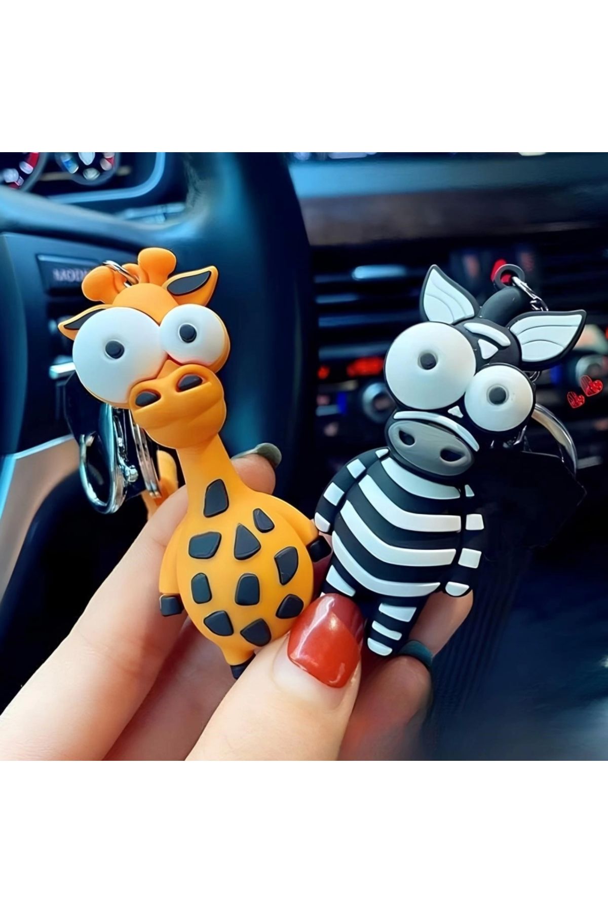 Yenigeldi 2 Adet Patlak Göz Zürafa ve Zebra Karikatür Silikon Anahtarlık Sırt Çantası Kolye Araba Çanta İçin