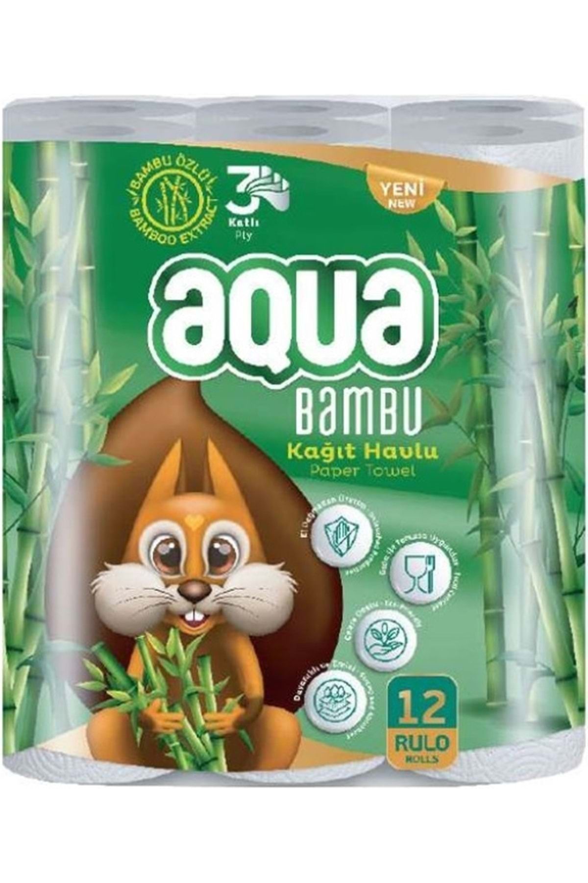 Aqua Kağıt Havlu 3 Katlı 12 Li Paket Bambu