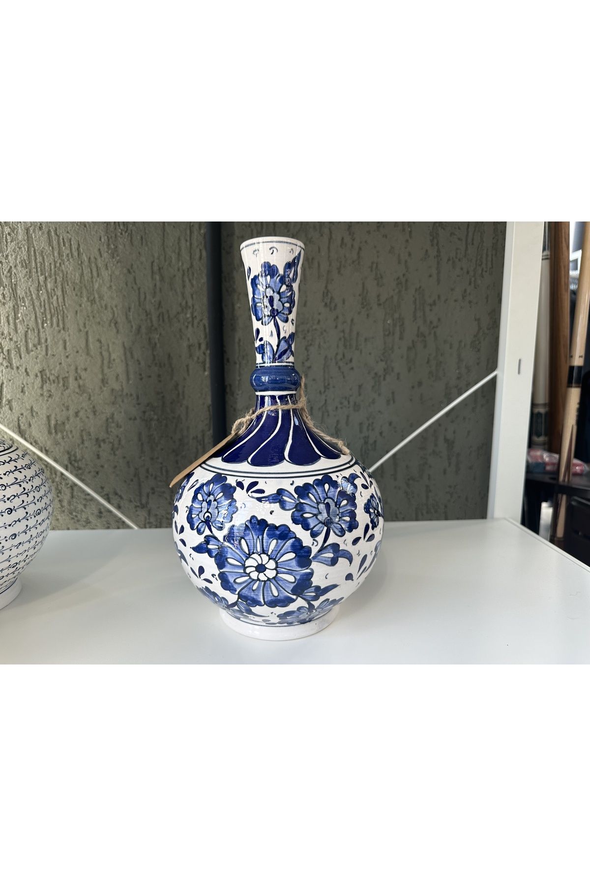 hohoho İznik Çini Vazo Mavi Beyaz 30cm