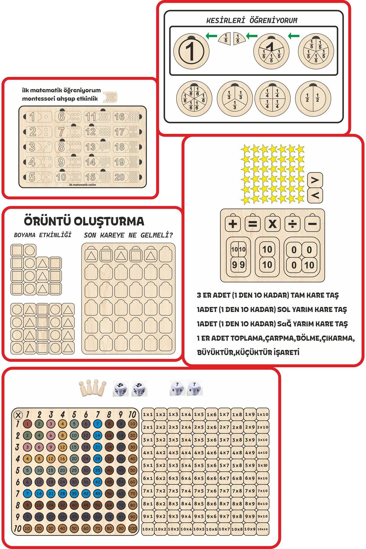 Ahtek Matematik ilkokul Montessori Ahşap Eğitici Etkinlik 5 li seti