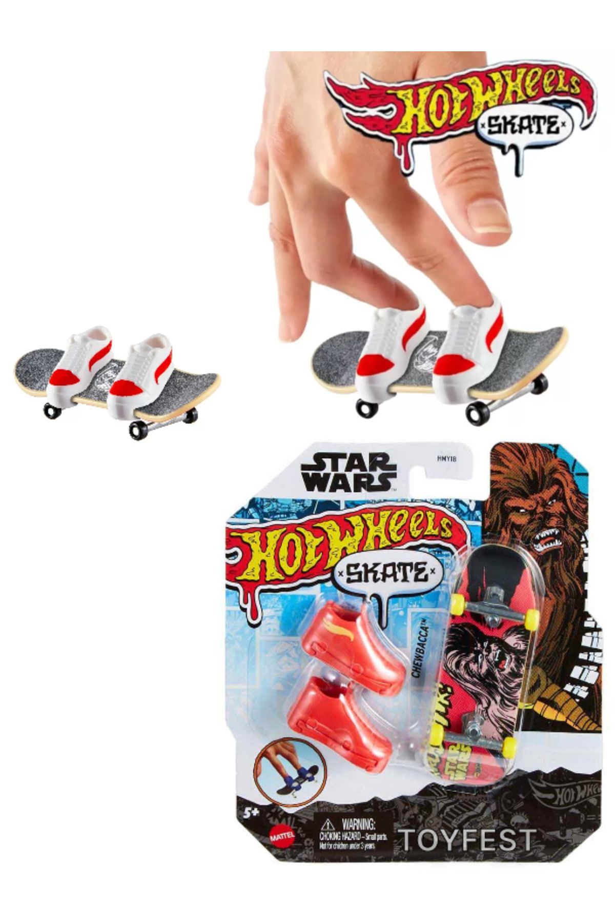 HOT WHEELS Skate Star Wars Temalı Parmak Kaykay ve Ayakkabı Paketleri - Chewbacca