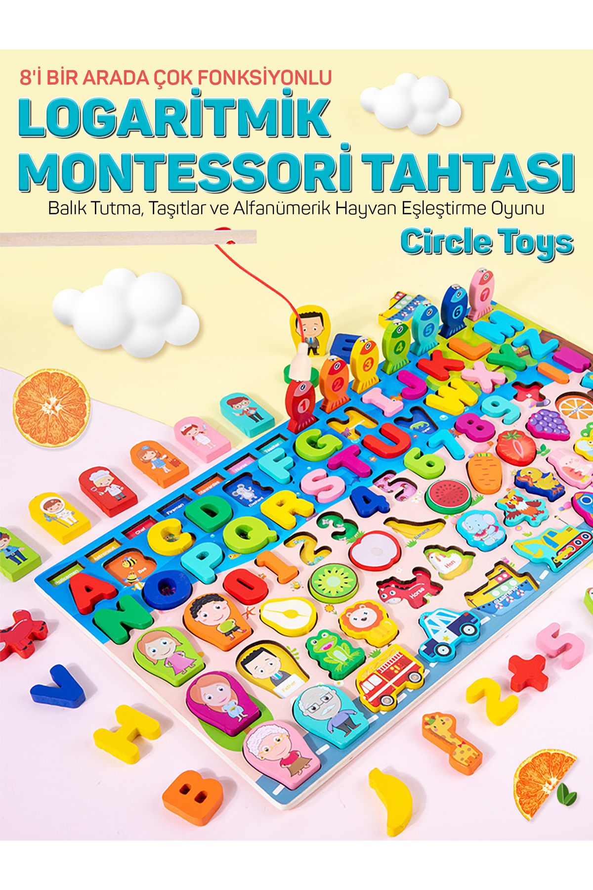 Circle Toys Montessori Tahtası 8'i Bir Arada Çok Fonksiyonlu Balık Tutma Ve Eşleştirme Macerası