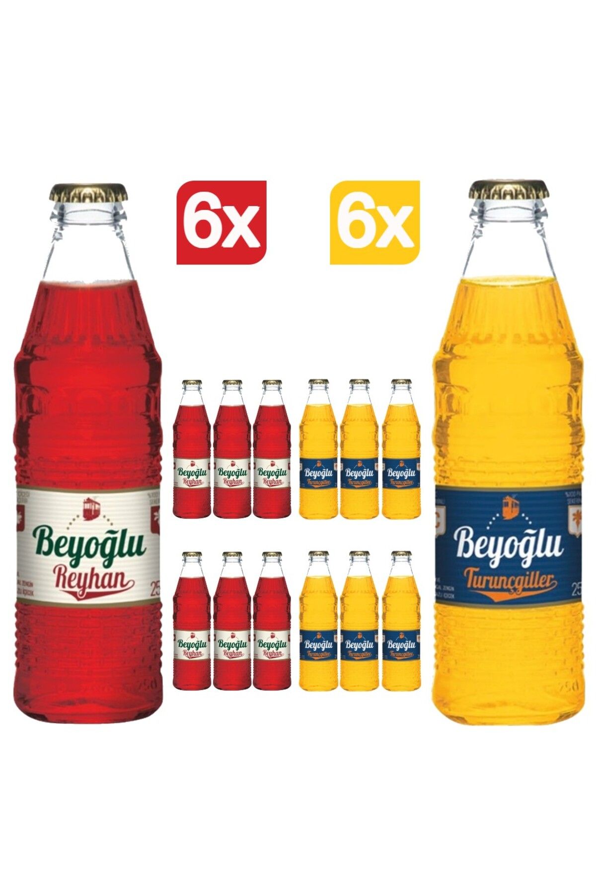 Beyoğlu Reyhan Aromalı Gazoz 6x250ml + Turunçgil Aromalı Gazoz 6x250ml