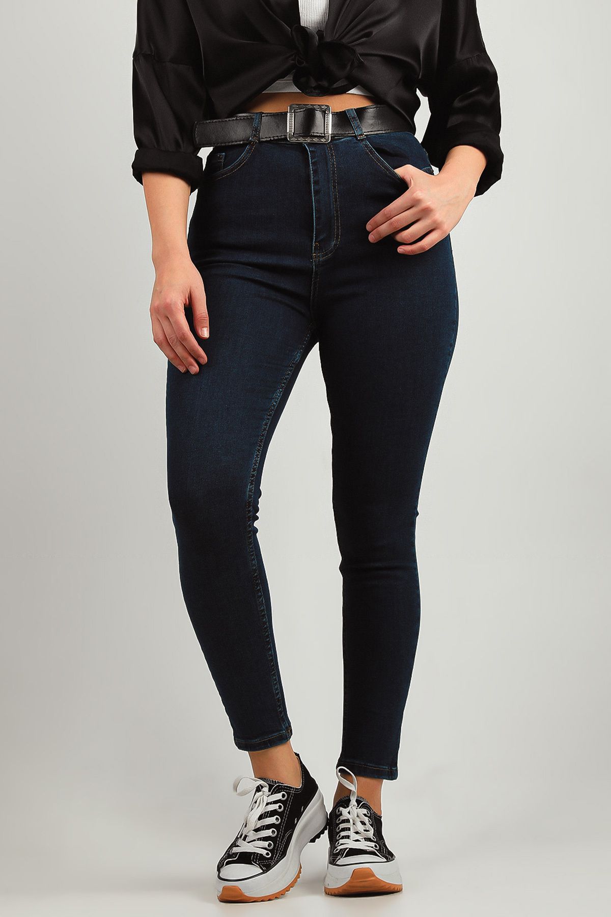 Julude Lacivert Kadın Yüksek Bel Jeans Pantolon