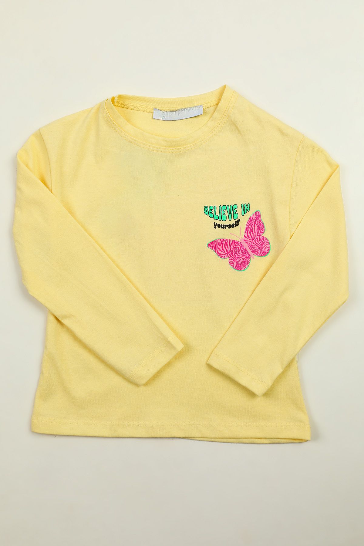 Julude Sarı Kız Çocuk Baskılı Body Sweatshirt