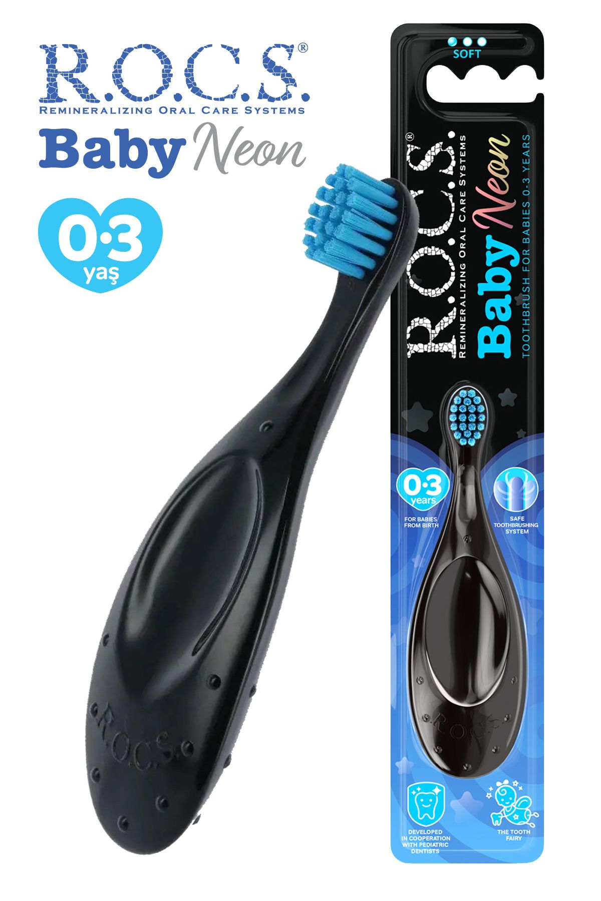 R.O.C.S. Baby Neon 0-3 Yaş Için Ekstra Yumuşak Diş Fırçası - Mavi