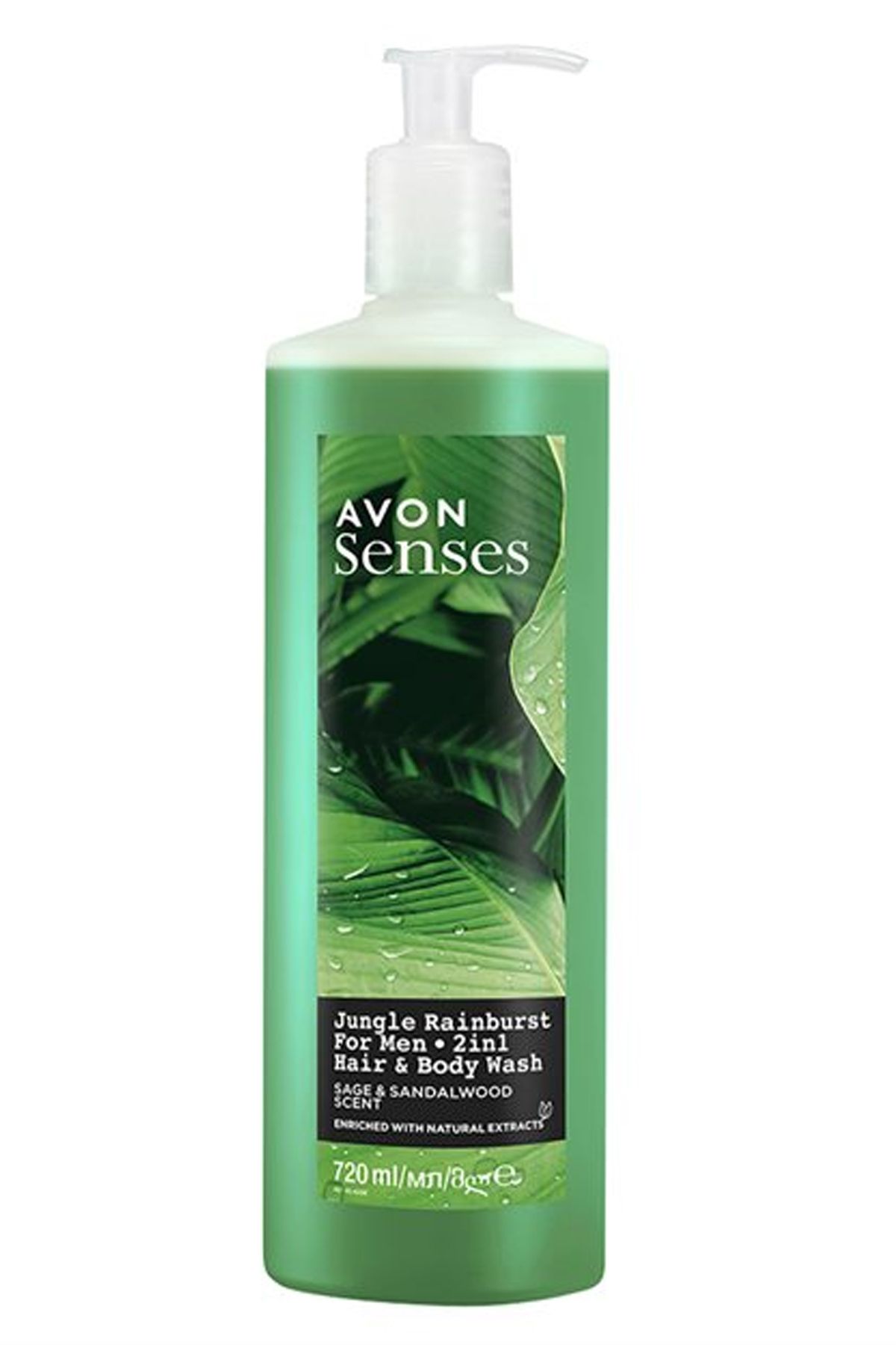 Avon Senses Jungle Rainburst Adaçayı Ve Sandal Ağacı Kokulu Erkek Saç Ve Vücut Şampuanı 720 Ml.