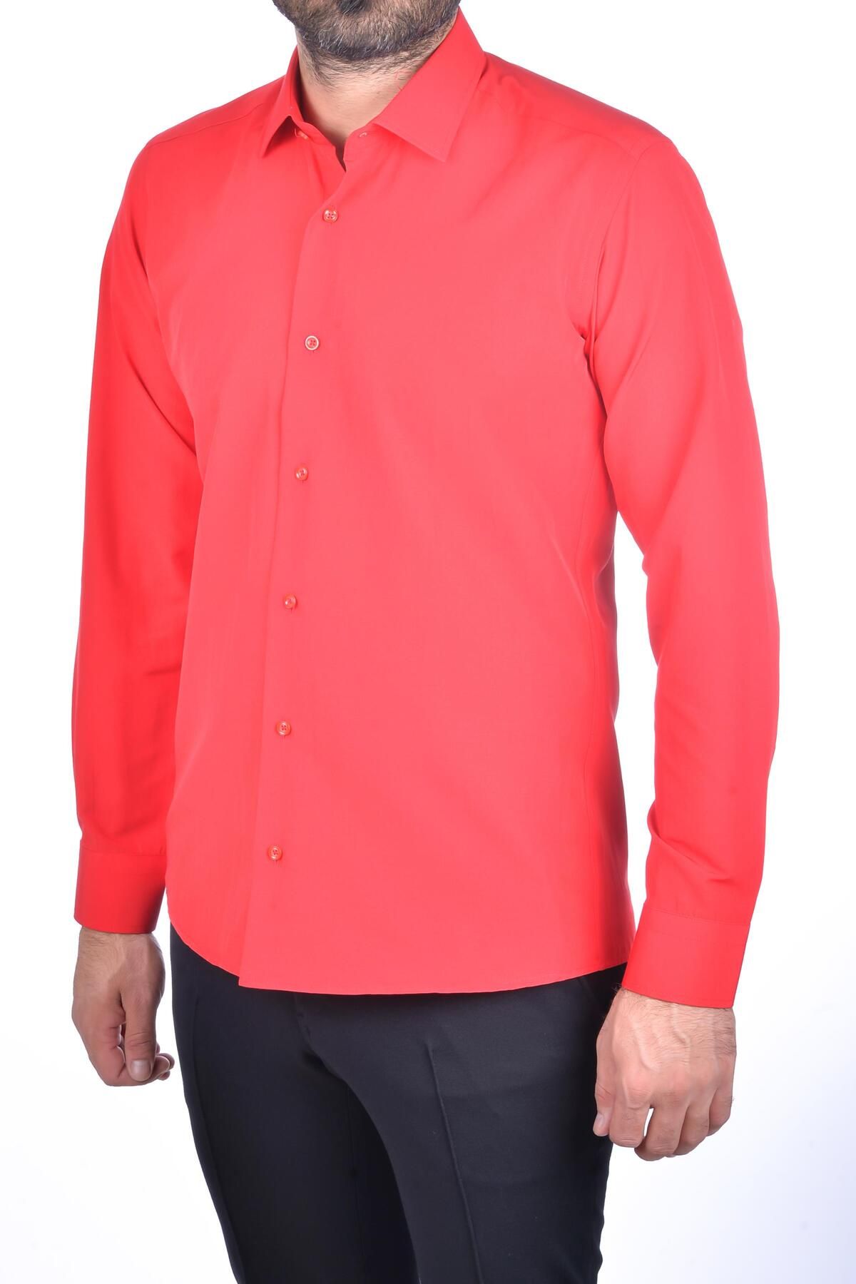 BAGGI Slim Fit Klasik Yaka Gömlek Kırmızı